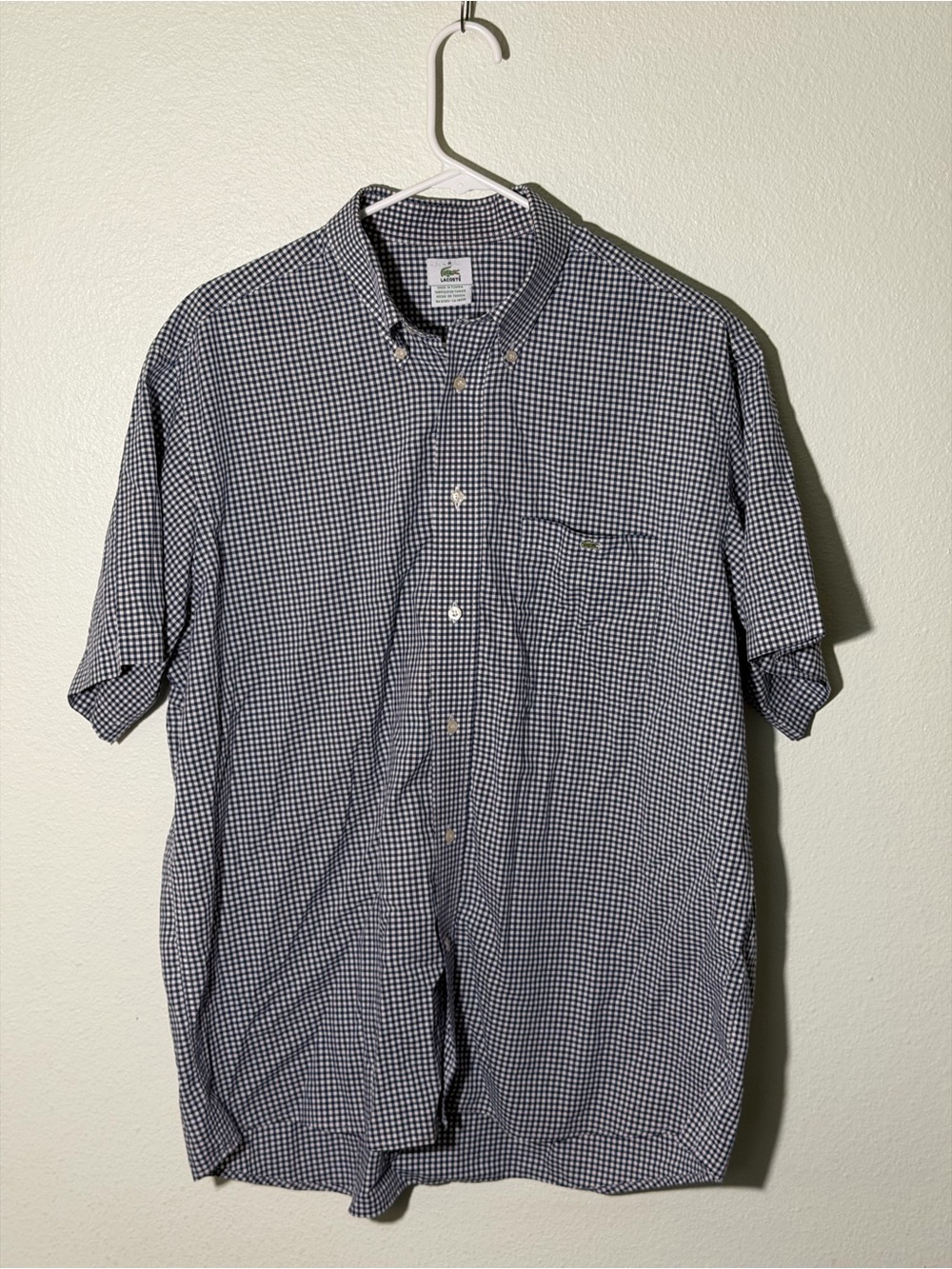 Lacoste Button Down Shirt Men’s Sz 44 Large Gray Window Pane Check Chest Pocket